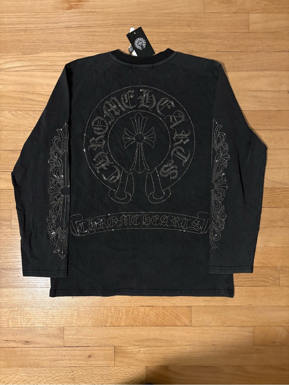 Faded dark grey rhinestone chrome hearts long sleeve